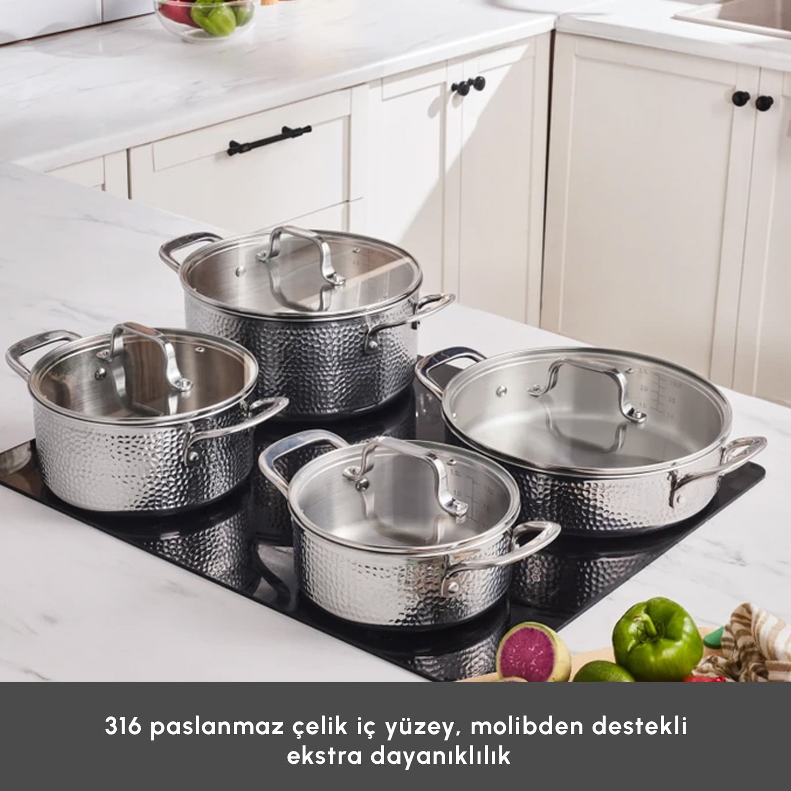 Karaca Powersteel 316+ Enzo 8-Piece Cookware Set 3-Ply Induction Steel New