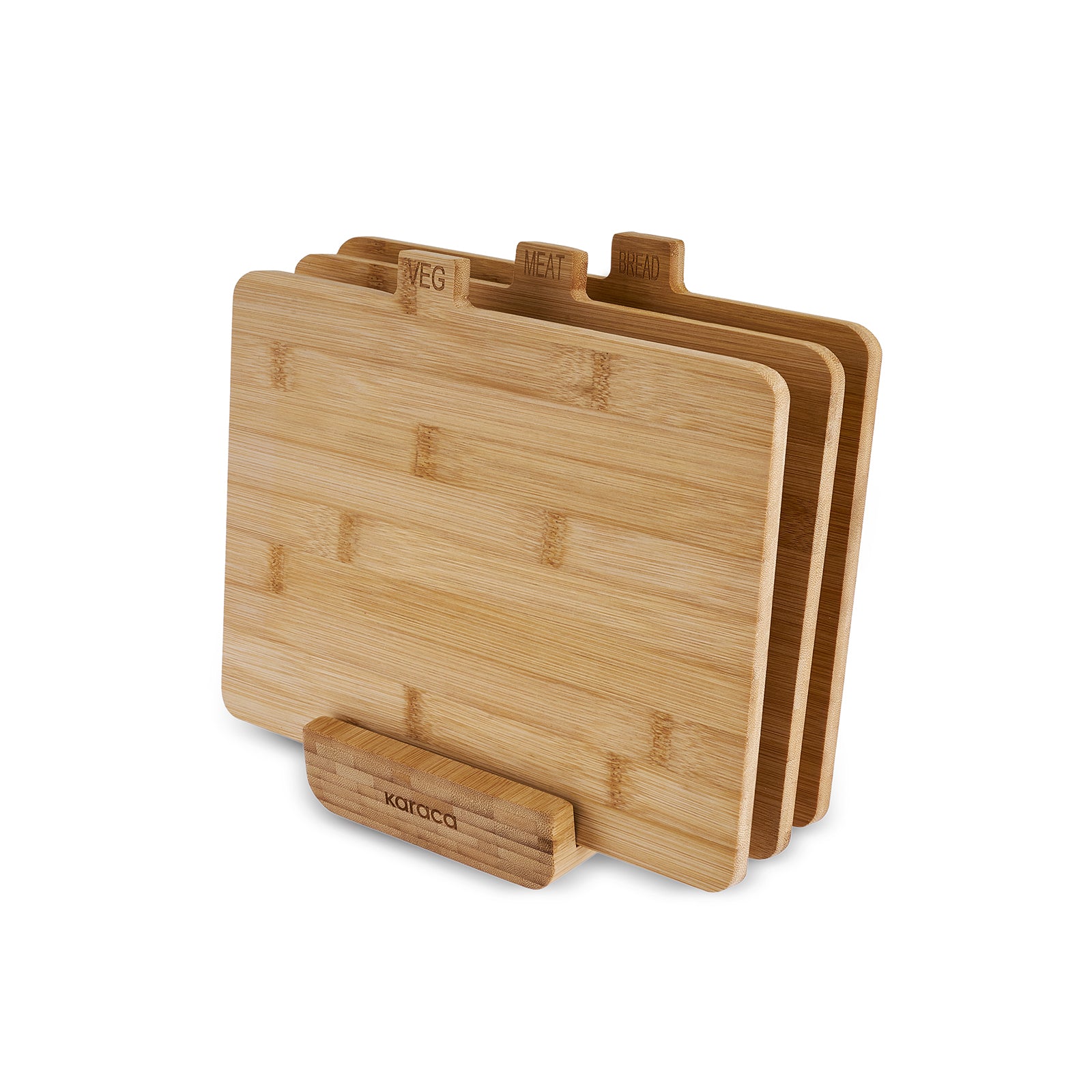 Karaca Arel 4-Piece Bamboo Cutting Board Set with Storage Holder Eco-Friendly