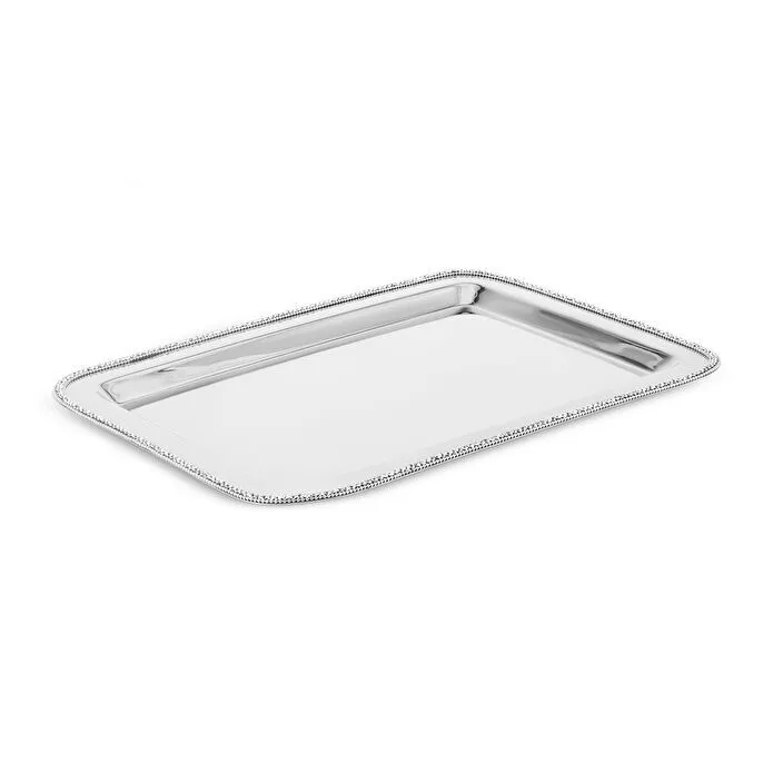 Karaca Home Majesty Serving Tray Stainless Steel Crystal Beaded Silver 42cm