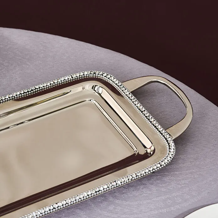Karaca Home Majesty Serving Tray Stainless Steel Crystal Beaded Silver 45cm