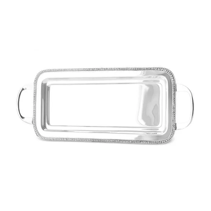 Karaca Home Majesty Serving Tray Stainless Steel Crystal Beaded Silver 45cm