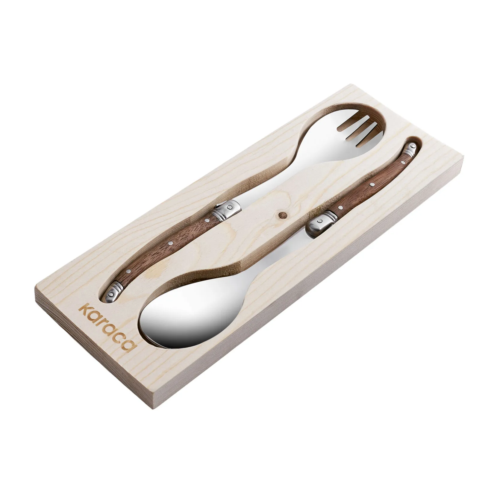 Karaca Rustic 2-Piece Serving Set 25.5cm Wooden Handle Salad Pasta Servers