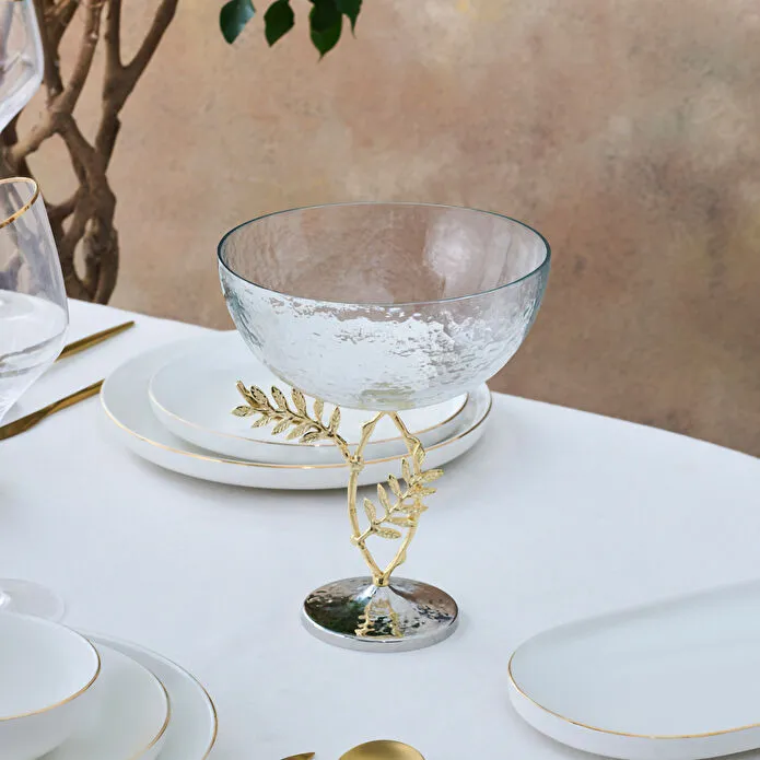 Karaca Home Carmenta Footed Glass Bowl 21x18 cm Silver Gold Mixed Metal New