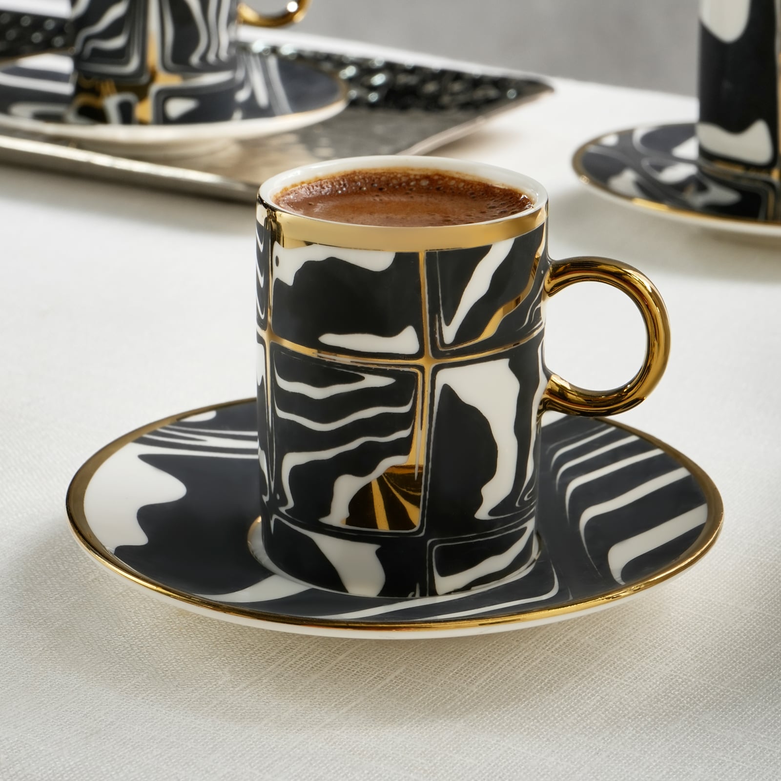 Karaca Tales 6-Piece Coffee Cup Set 90ml Bone Porcelain Modern Espresso New