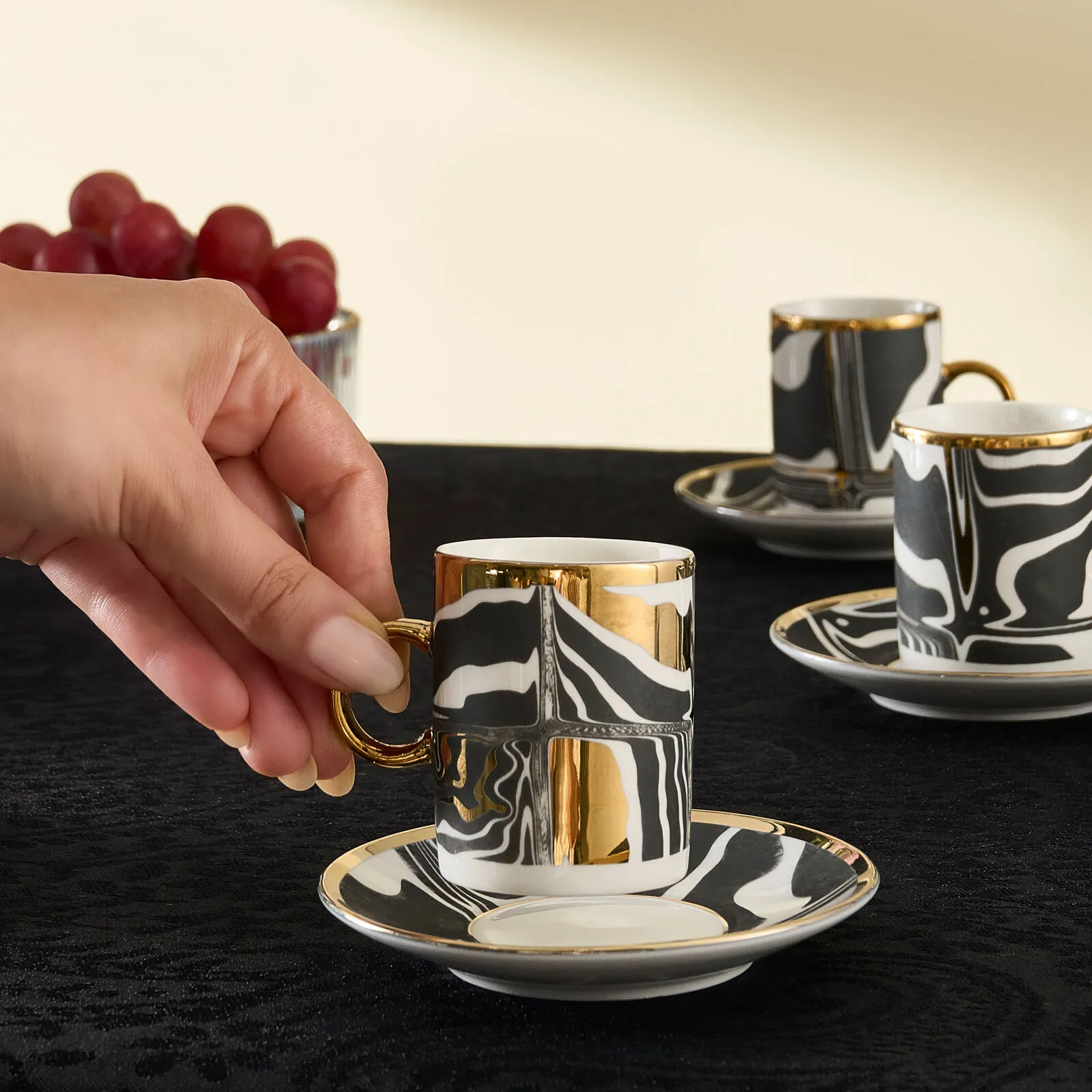 Karaca Tales 6-Piece Coffee Cup Set 90ml Bone Porcelain Modern Espresso New