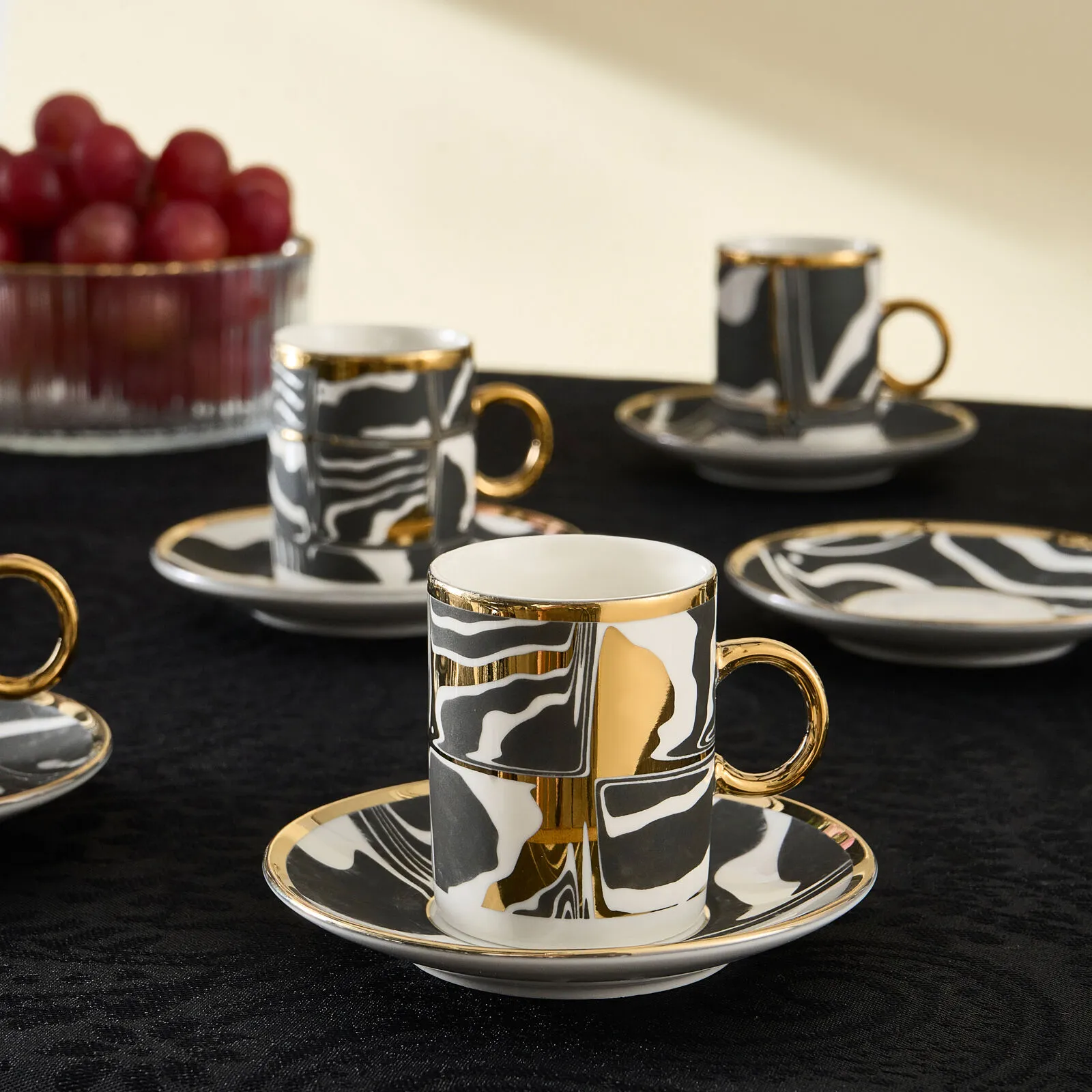 Karaca Tales 6-Piece Coffee Cup Set 90ml Bone Porcelain Modern Espresso New