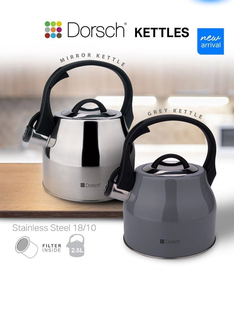 Dorsch 2.5L Stainless Steel Whistling Kettle With Ergonomic Handle- Gr