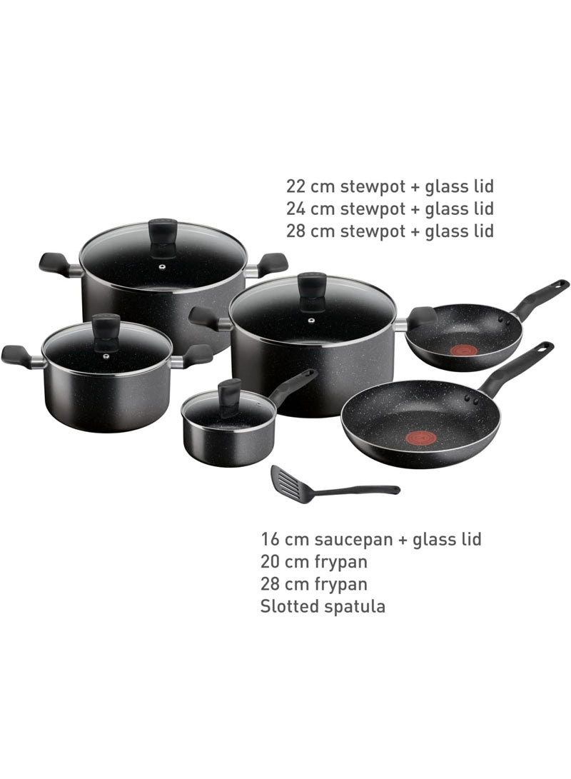 Tefal Dark Stone 11 Pc Cookware Set Non-Stick Pots Pans 22/24/28cm Stewpots