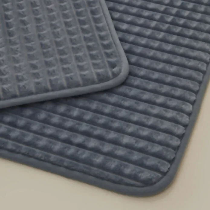Karaca Home Plaid Embossed 2-Piece Bath Mat Set - Indigo | Soft Absorbent Bathroom Rugs, 200.22.05.0259