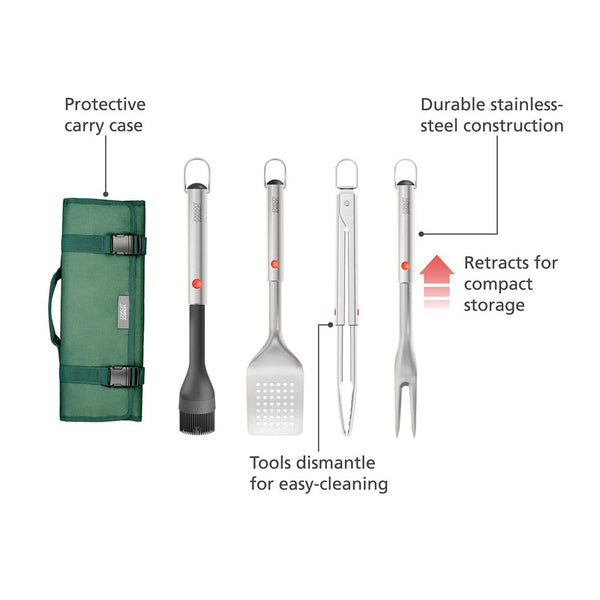 Joseph Joseph GrillOut 4-Piece Stainless Steel BBQ Utensil Set with Storage Case