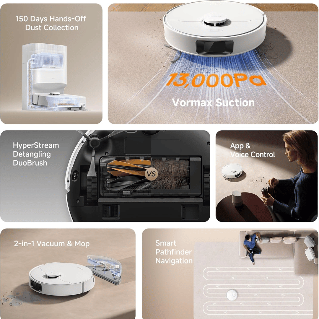 Dreame D20 Plus Robot Vacuum Mop 13000Pa Auto Empty Smart Pathfinder Black