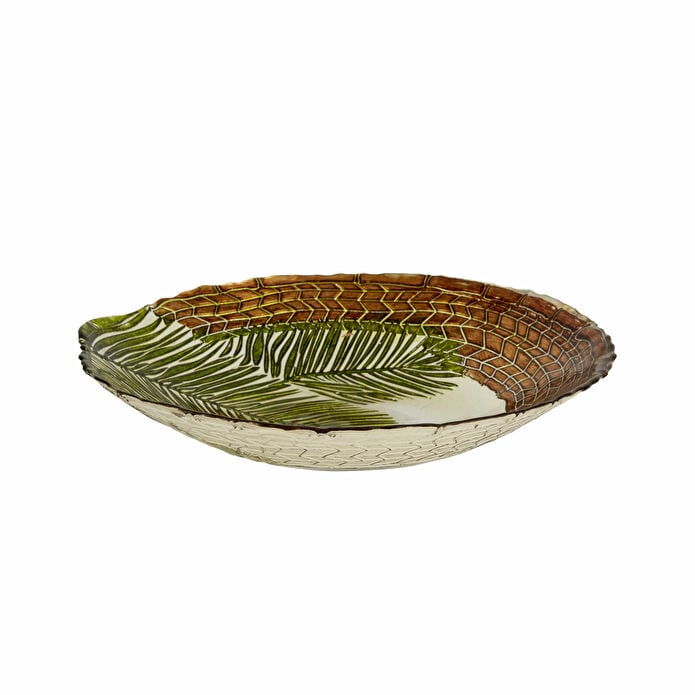 Karaca Home Hawaii Glass Decorative Plate 33 cm Palm Leaf Bronze Border