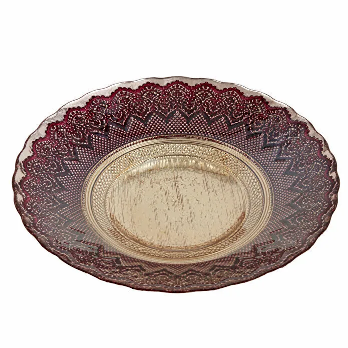Karaca Home Palmyra Decorative Plate 33 cm Bordeaux Gold Glass Statement New