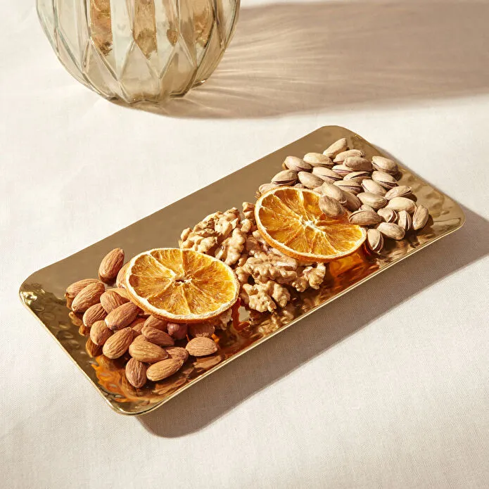 Karaca Home Loren Decorative Tray 25x12cm Gold Stainless Steel Minimalist