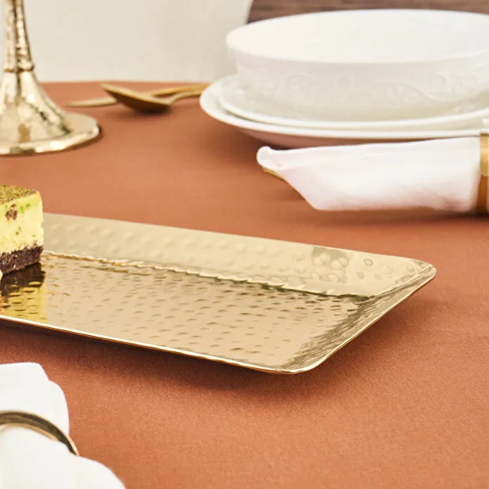 Karaca Home Loren Decorative Tray 33x15cm Gold Stainless Steel Festive