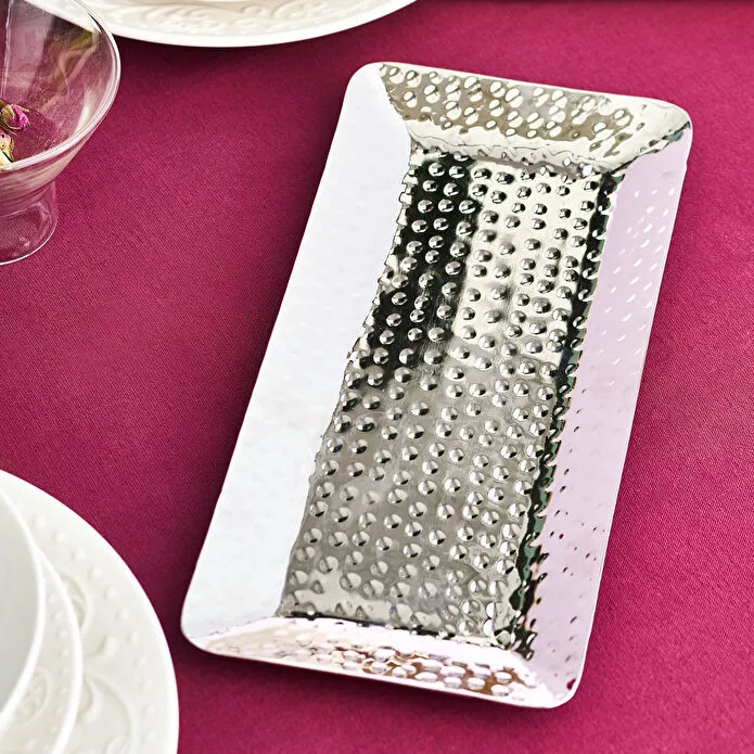 Karaca Home Loren Decorative Tray 33x15cm Silver Stainless Steel Modern