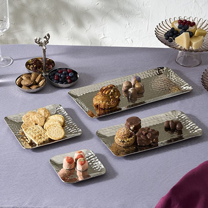 Karaca Home Loren Decorative Tray 33x15cm Silver Stainless Steel Modern