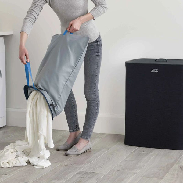 Joseph Joseph Tota 90L Laundry Separation Basket 50004 Carbon Black Dual Bag