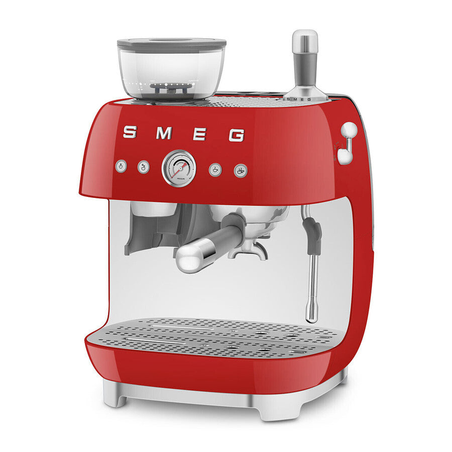 Smeg EGF03 Manual Espresso Machine Built-In Grinder 15 Bar Steam Wand Red