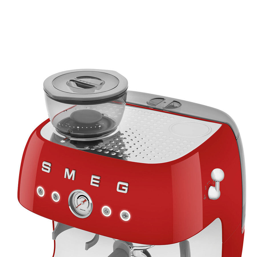 Smeg EGF03 Manual Espresso Machine Built-In Grinder 15 Bar Steam Wand Red
