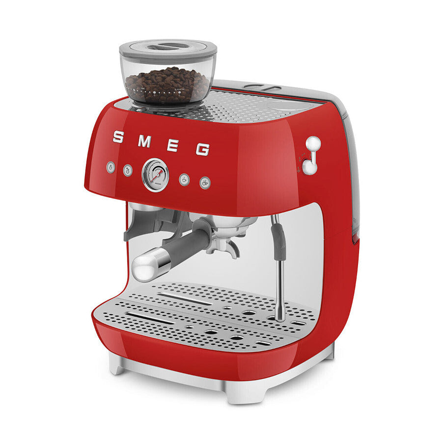 Smeg EGF03 Manual Espresso Machine Built-In Grinder 15 Bar Steam Wand Red