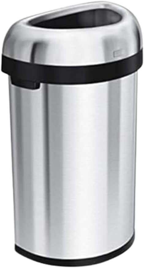 simplehuman 60L / 15.9 Gallon Semi-Round Open Top Trash Can – Brushed Stainless Steel