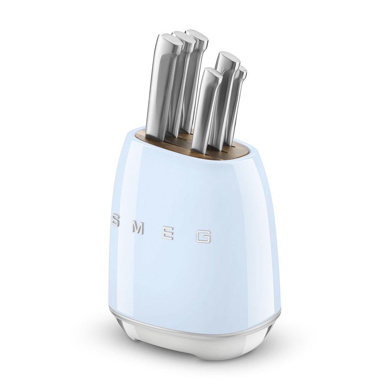 Smeg 50s Style 6 Piece Knife Block Set Pastel Blue German Steel KBSF02