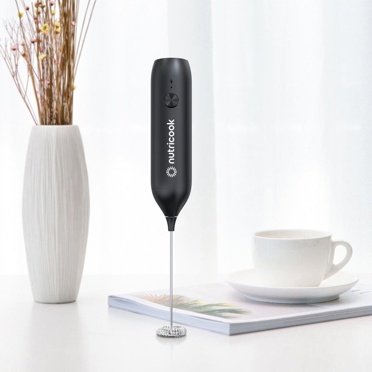 Nutricook Milk Frother NC-MF100ME USB C Rechargeable 304 Stainless Whisk Bin