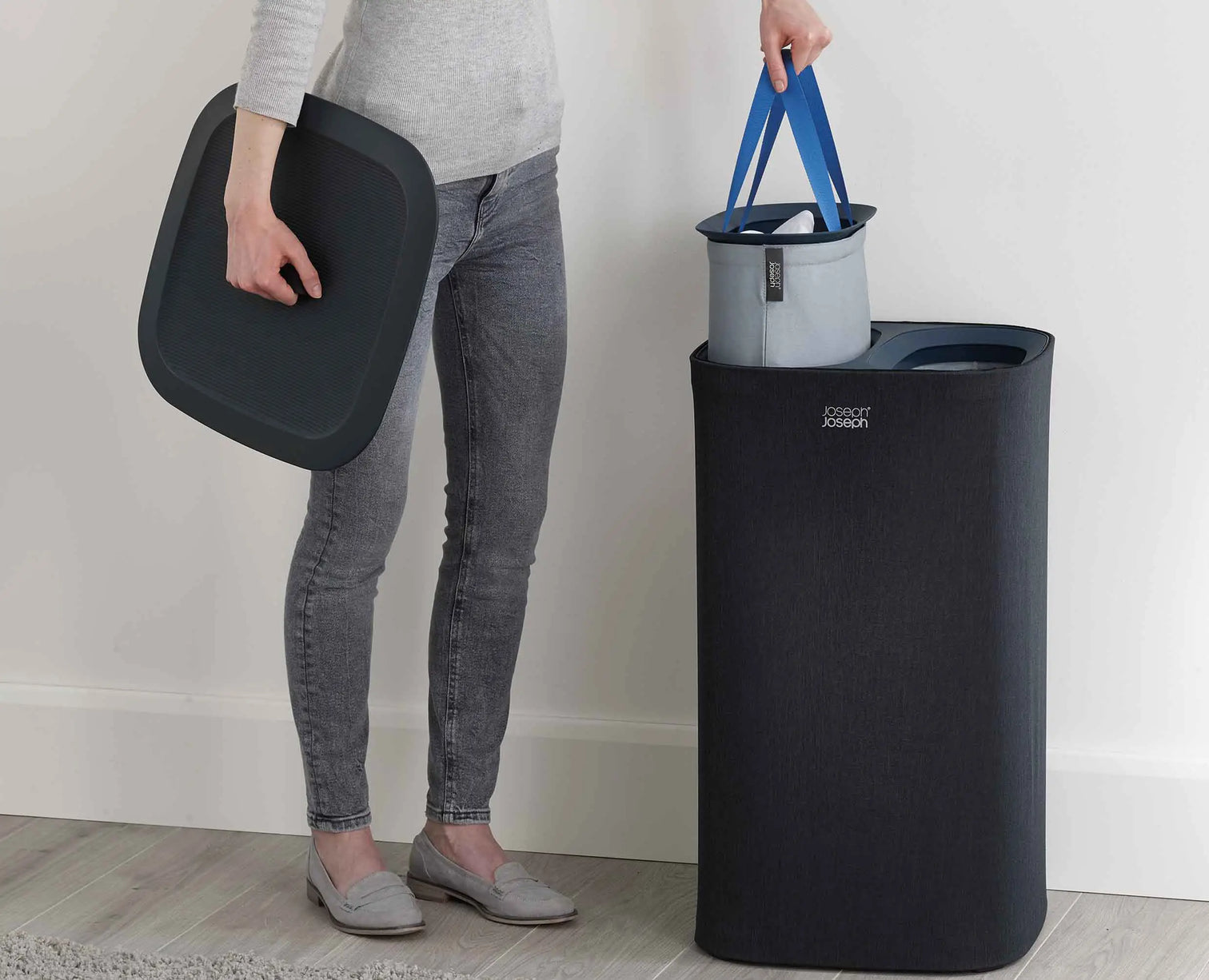 Joseph Joseph Tota 60L Laundry Separation Basket with Removable Bags - Black - 50002
