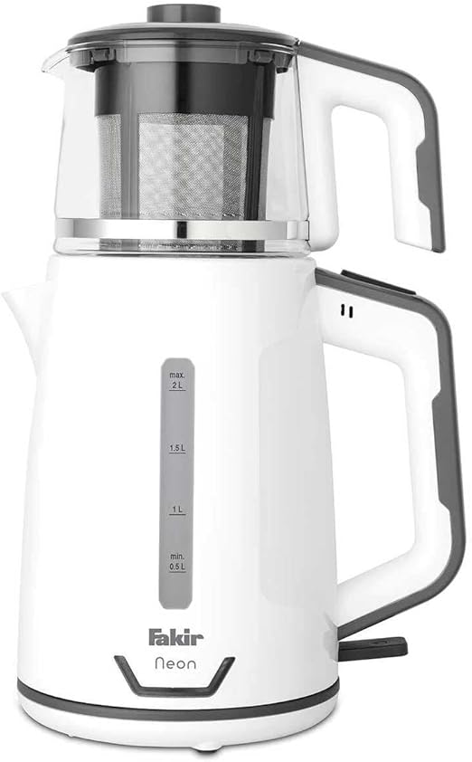 NEON Tea Maker White | 2L Kettle + 1L Glass Teapot | 1800W with Red