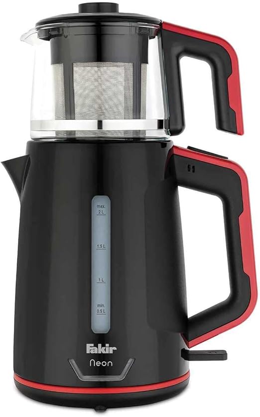NEON Tea Maker Black & Red | 2L Kettle + 1L Glass Teapot | 1800W
