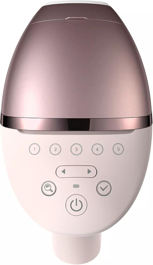 White and rose gold electronic device with control buttons on a white background