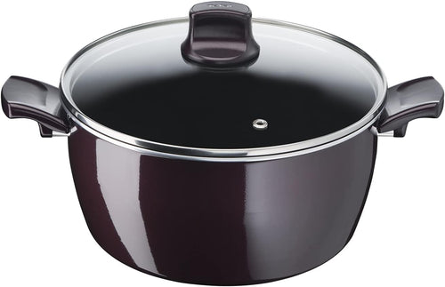 Tefal Resist Intense 9 Pc Cookware Set FlameProtect Non-Stick Dark Red Pots