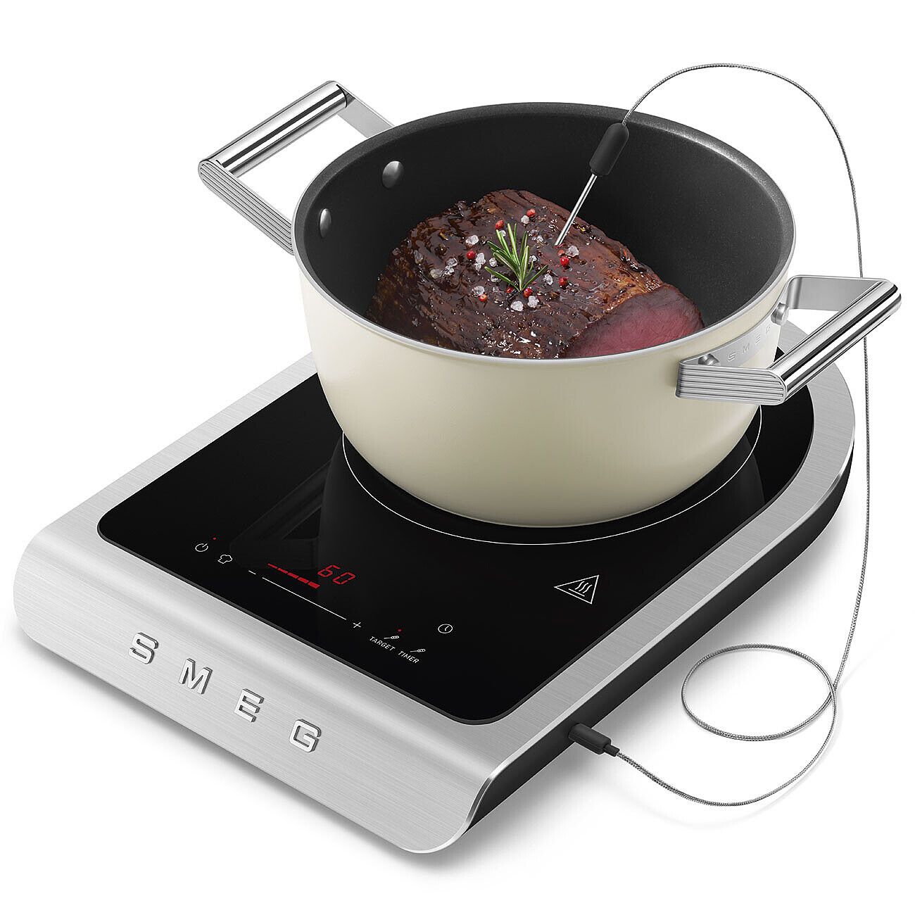 Smeg Induction Cooker 2100W Portable Smart Probe Matt Black Ceramic Hob Box