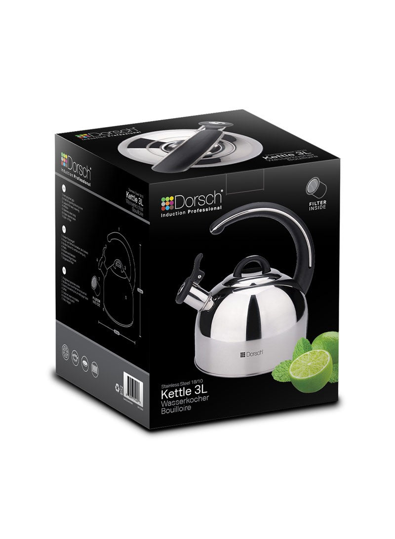 Dorsch 3L Stainless Steel Whistling Kettle With Luxurious Handle - Silver