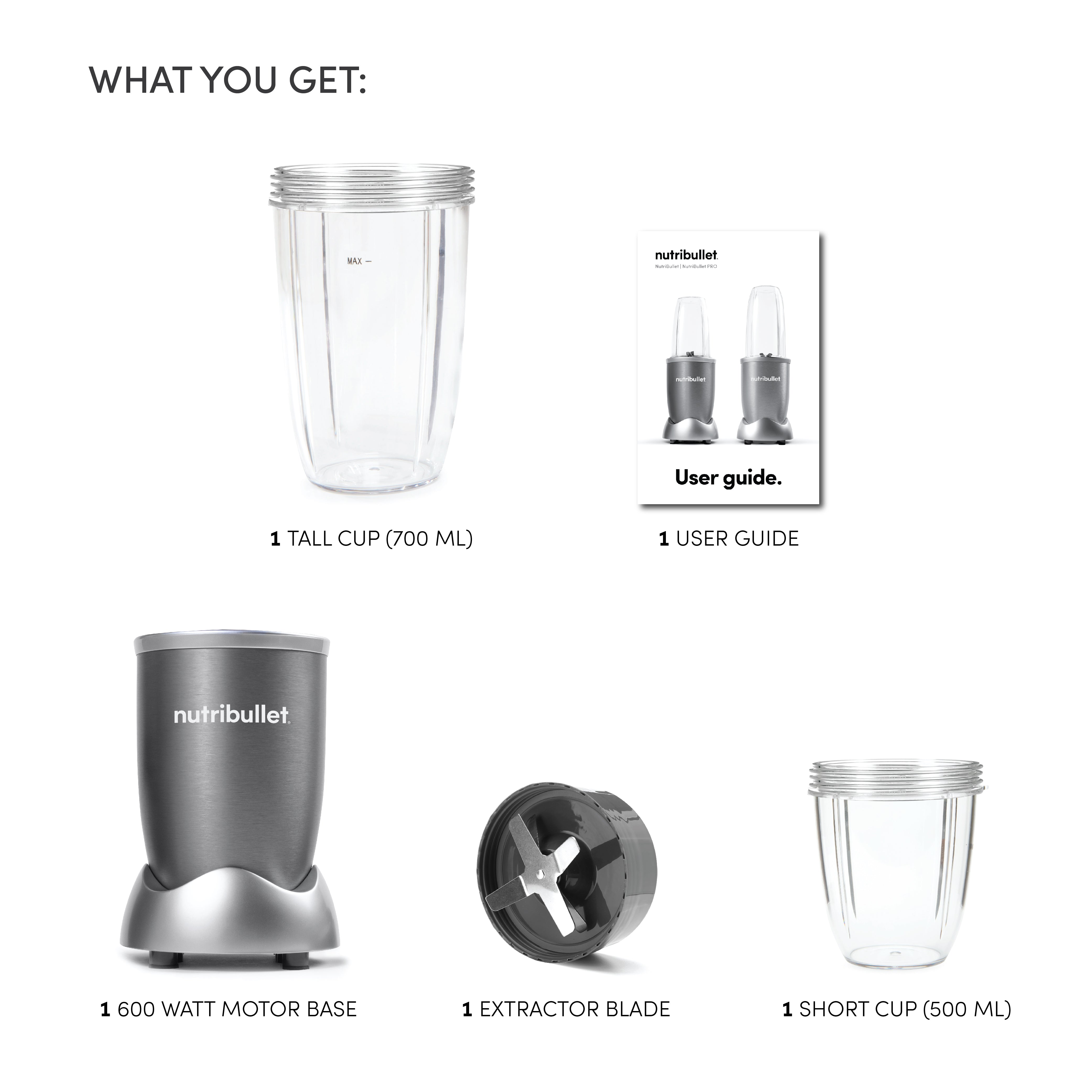 Nutribullet Multi-Function Blender, 600W, 6 Pcs Grey