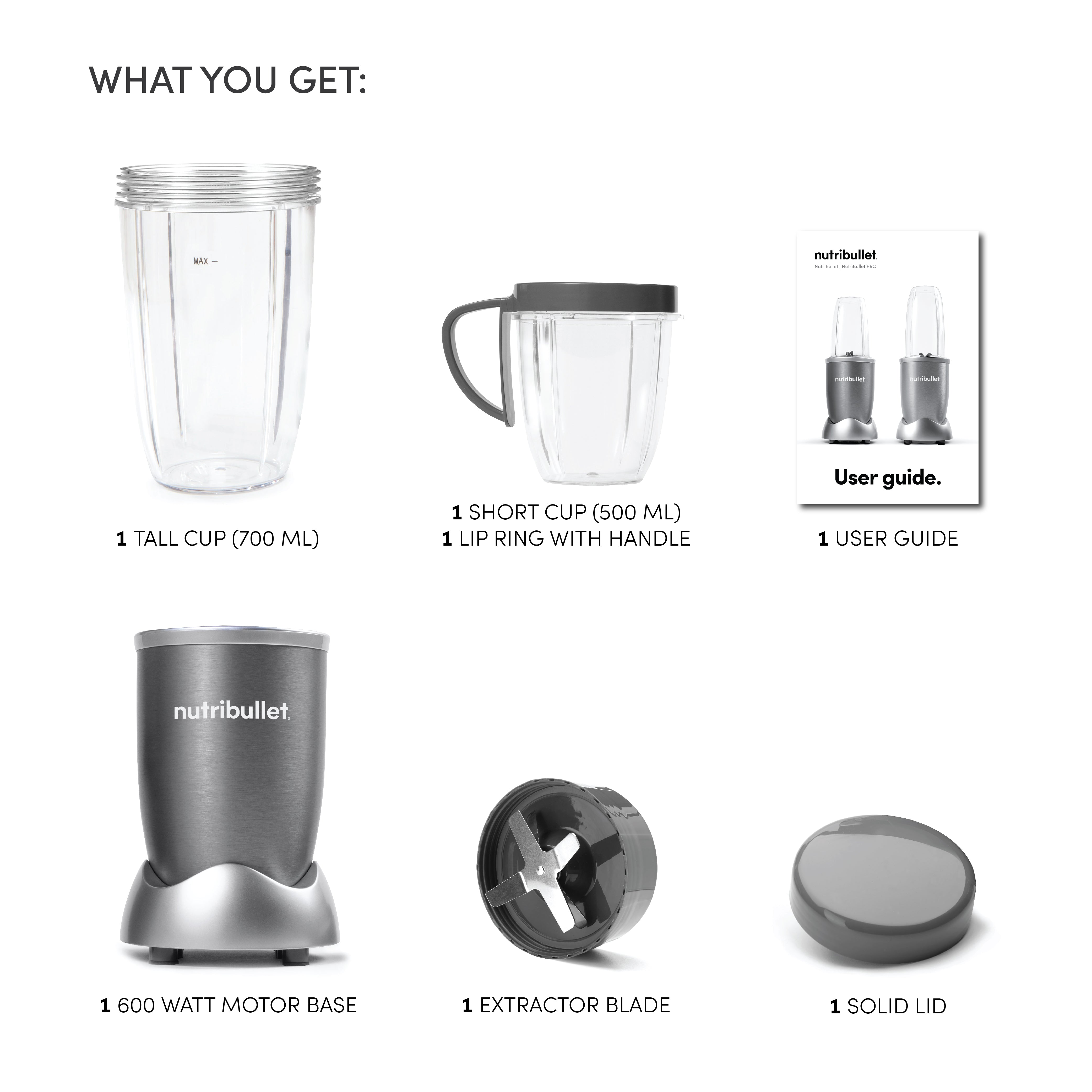 NutriBullet 600W Nutrient Extractor – 5 Piece Blender Set (Grey)