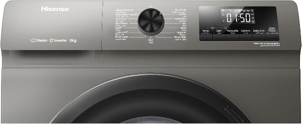 Hisense 8kg Front Load Washer 1200RPM Steam Wash Inverter Titanium Gray