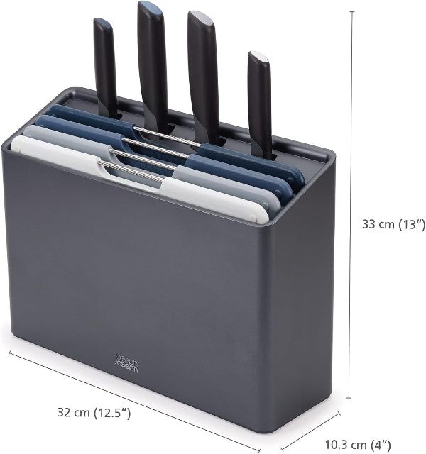 Joseph Joseph Folio Icon Cutting Board Set 8Piece Japanese Steel Knife Gray