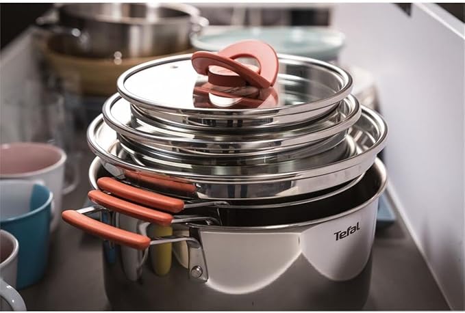 Tefal OptiSpace Stainless Steel 6 pcs Stewpots 18/20/24+lid (Orange)