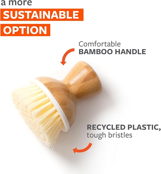 Full Circle Bubble Up Bamboo Dish Brush Palm Scrubber, White