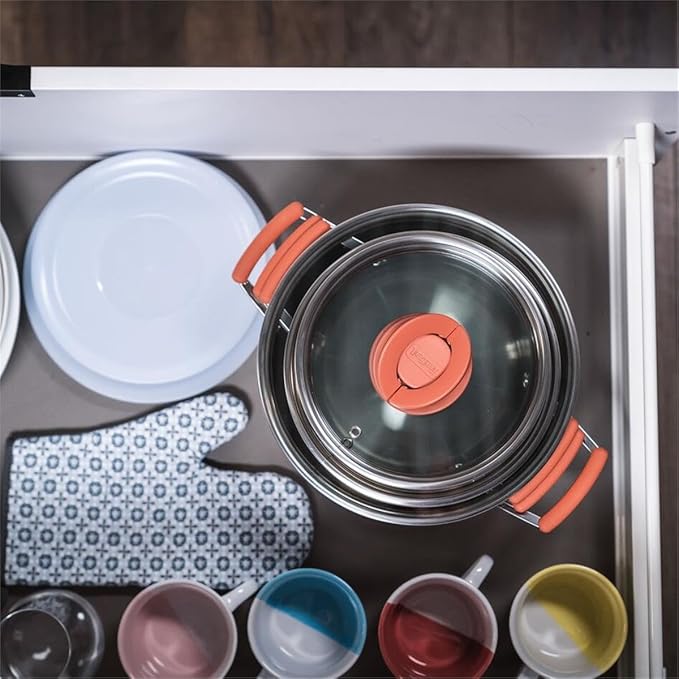 Tefal OptiSpace Stainless Steel 6 pcs Stewpots 18/20/24+lid (Orange)