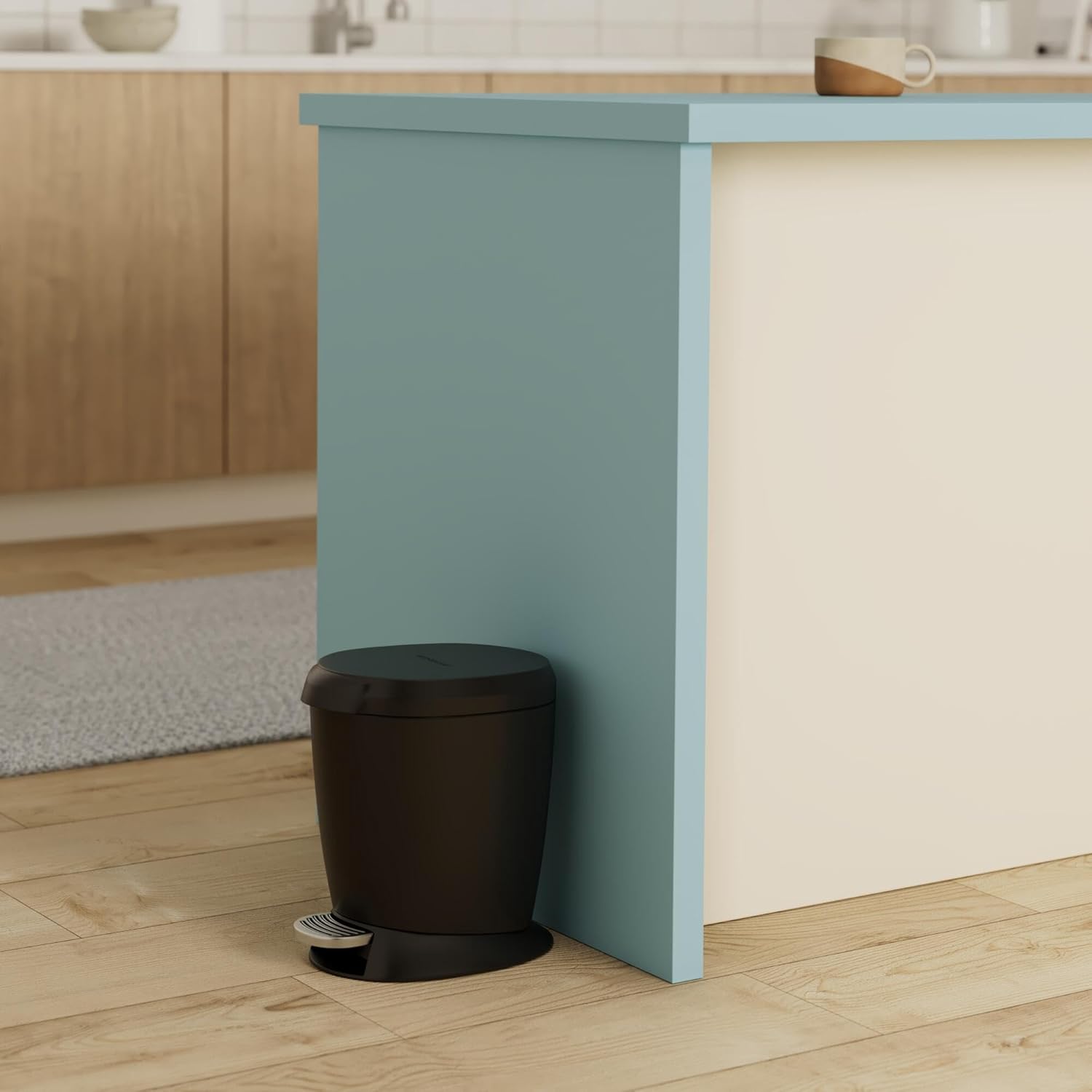 SimpleHuman Round Pedal Bin CW1319 6L Black Plastic Bathroom Trash Can