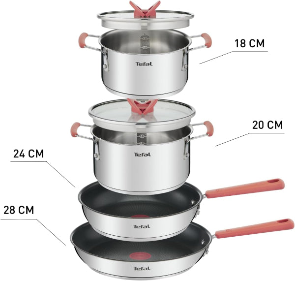 Tefal OPTI'Space Cookware Set 6-Piece Stainless Steel Induction Space Saving