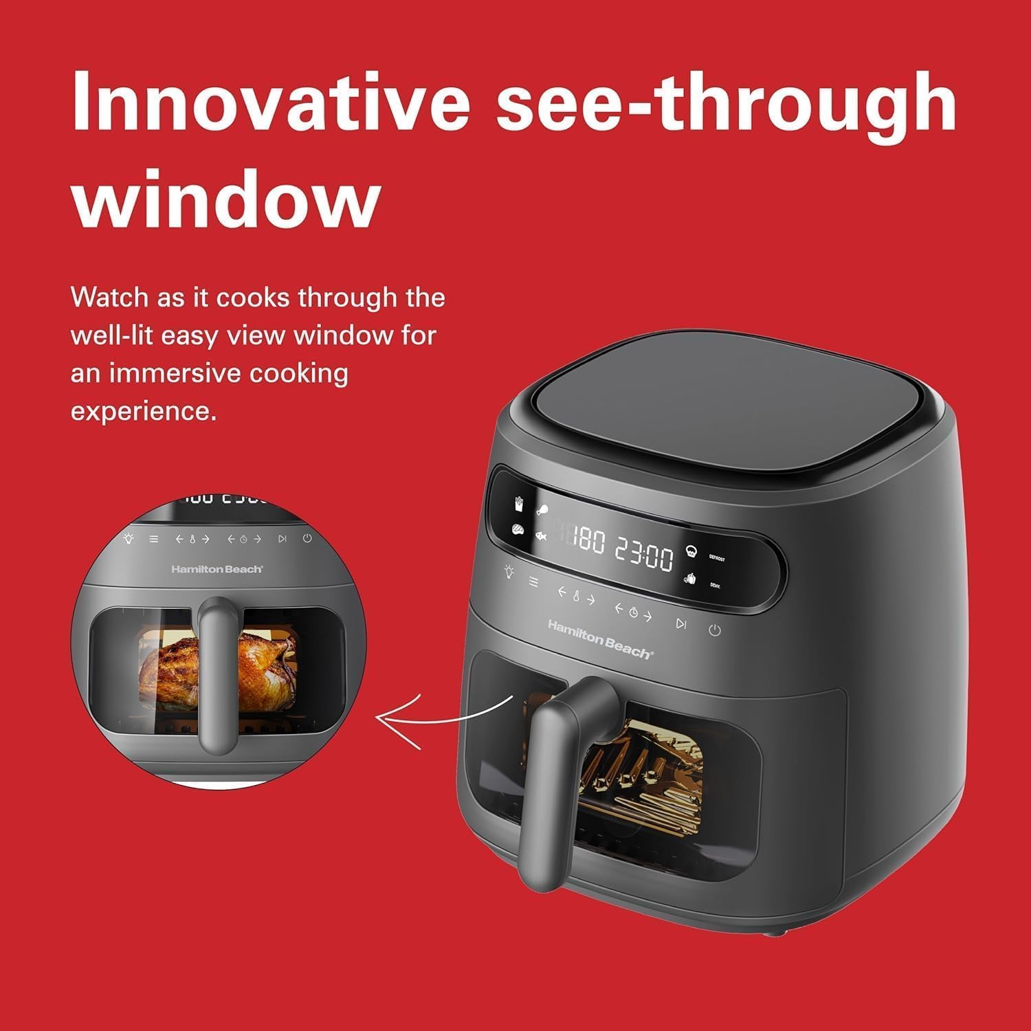 Hamilton Beach Digital Air Fryer View 8L, Large Viewing Window,