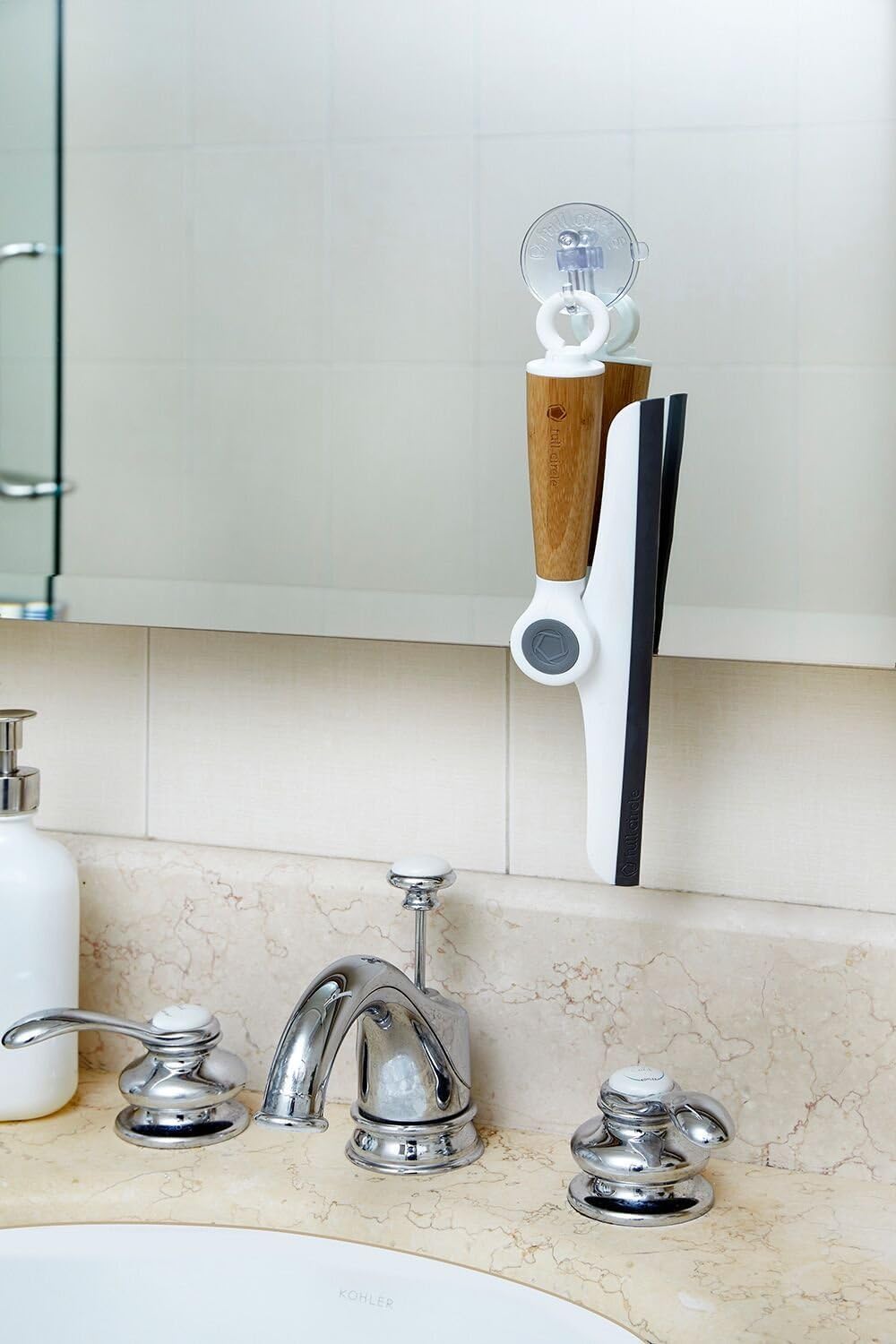 Full Circle Wipe Out Pivoting Shower Squeegee with Hanging Hook, White