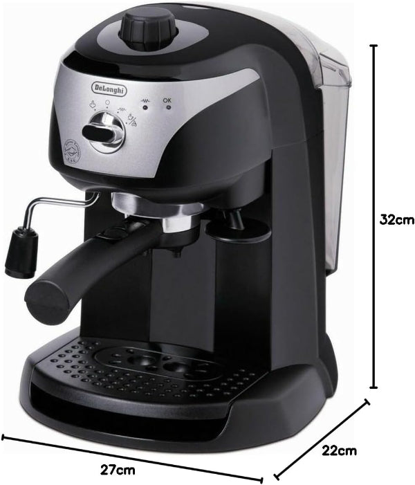 DeLonghi EC221.B Espresso Coffee Machine 15 Bar 1100W Manual Frother Black