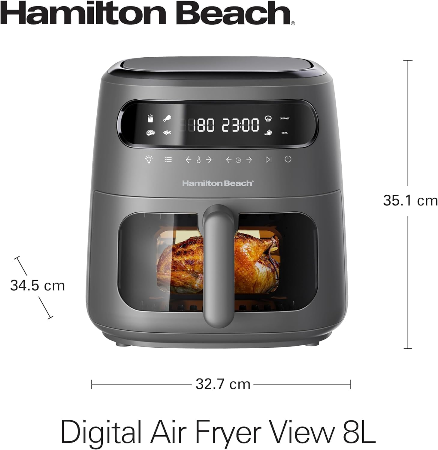 Hamilton Beach Digital Air Fryer View 8L, Large Viewing Window,