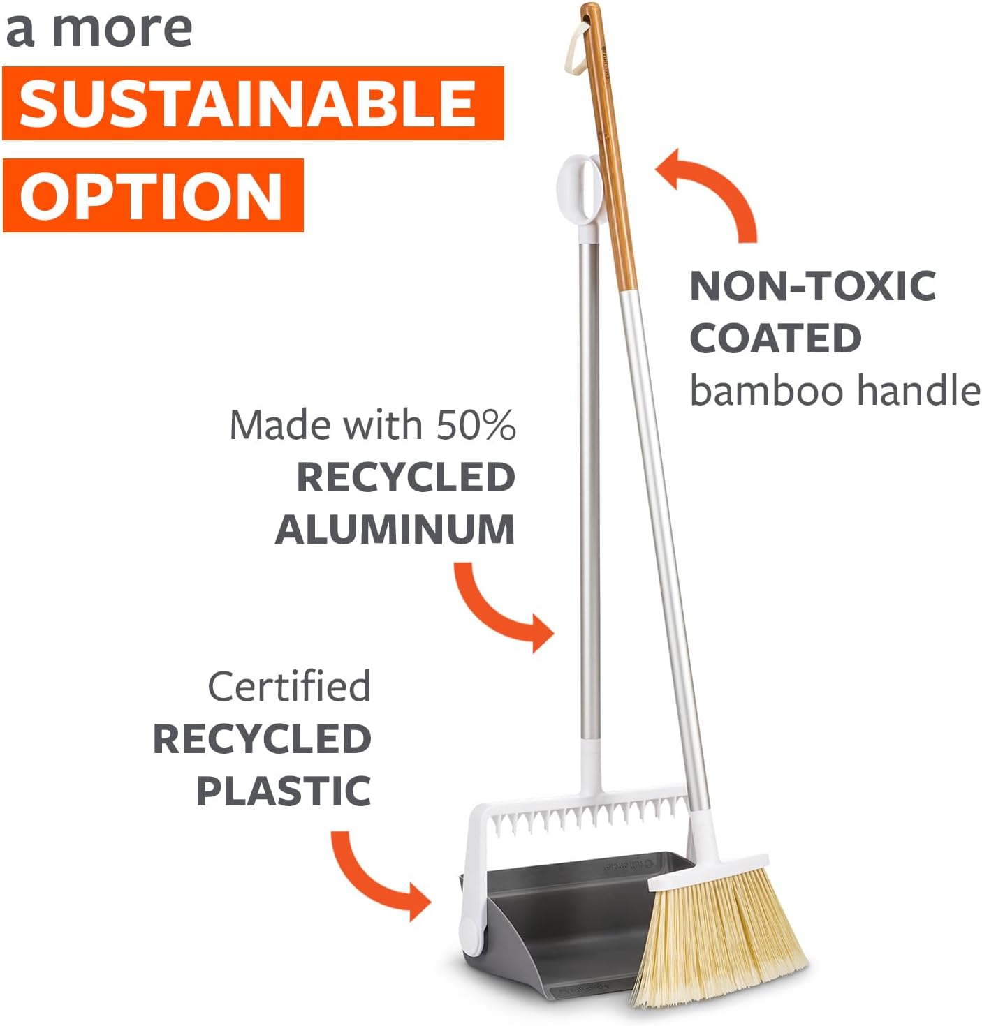 Full Circle Tag Team Easy-Empty Compact Standing Broom and Dustpan