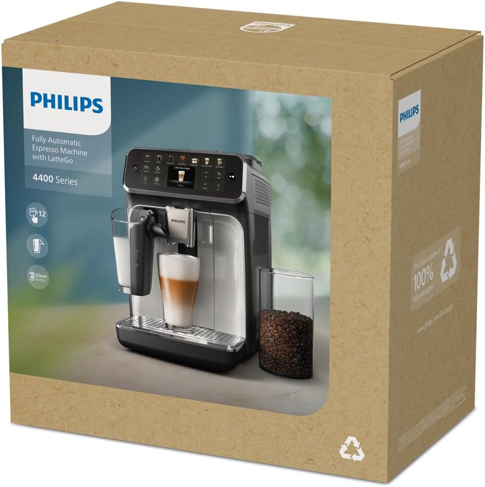 Philips EP4446/70 4400 Series Espresso Machine – 12 Drinks, LatteGo, SilentBrew